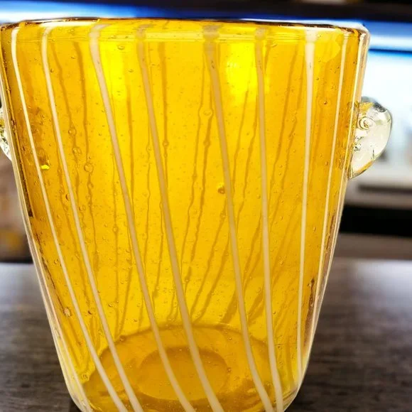 Murano Ice Bin Venini for Disaronno, Handblown Italian Art Glass, Amber & White - Picture 9 of 9